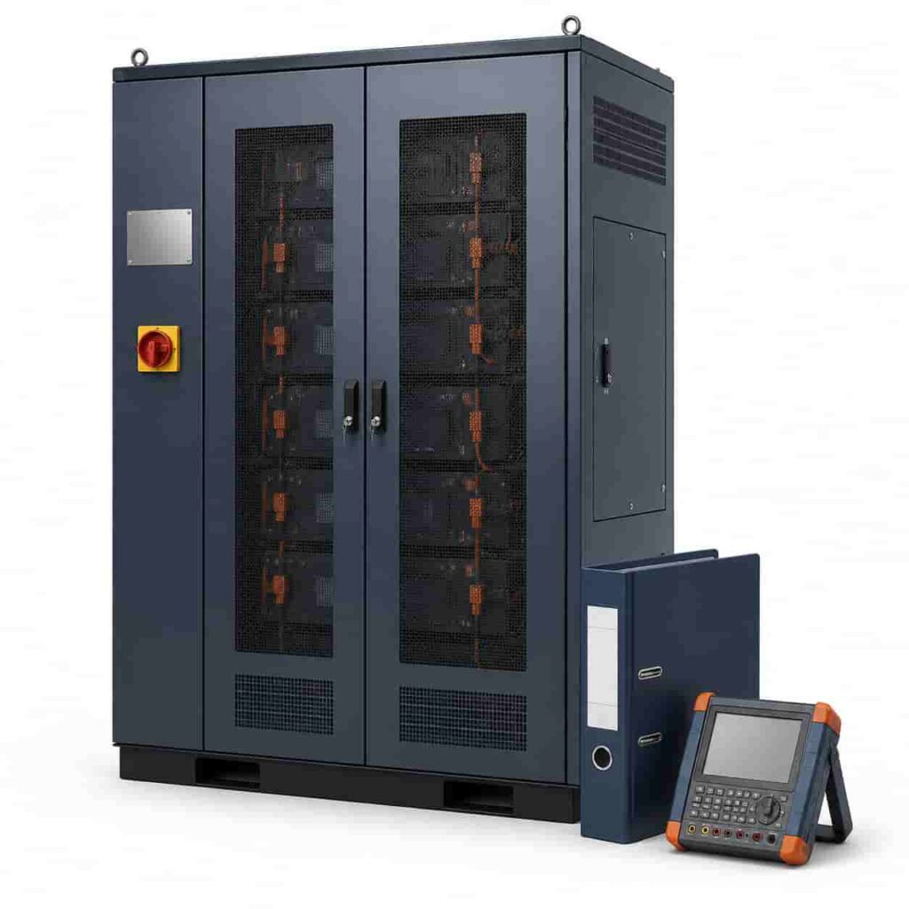 Modern battery energy storage system representing safety certification standards