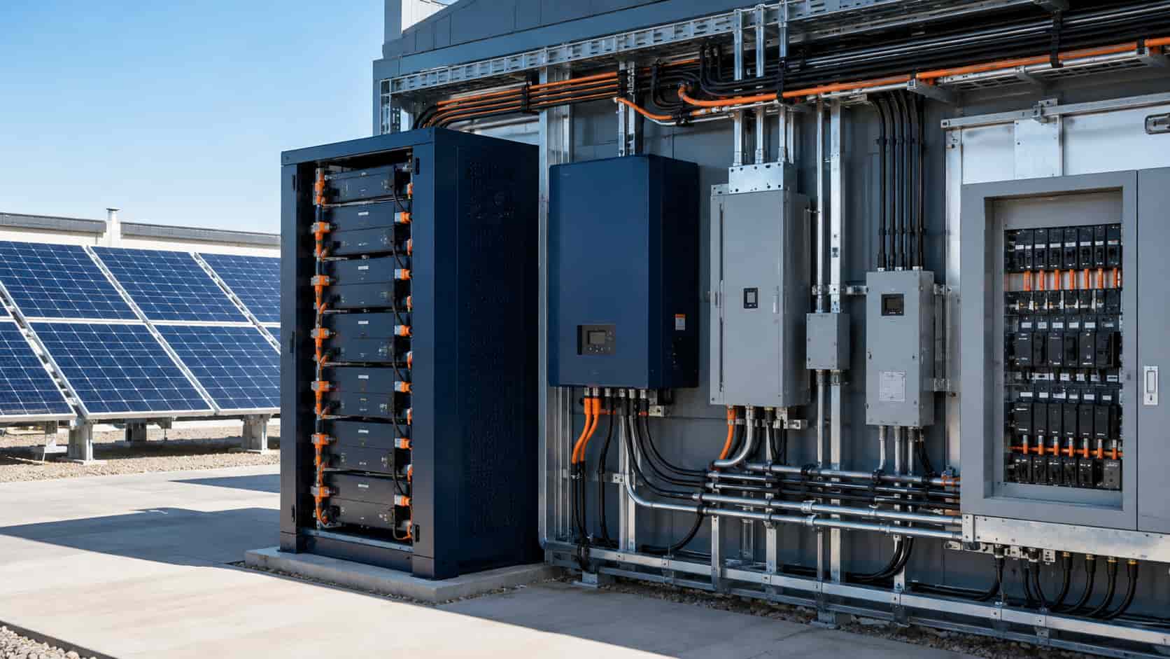 Solar panel array connected to a battery storage system for combined generation and storage