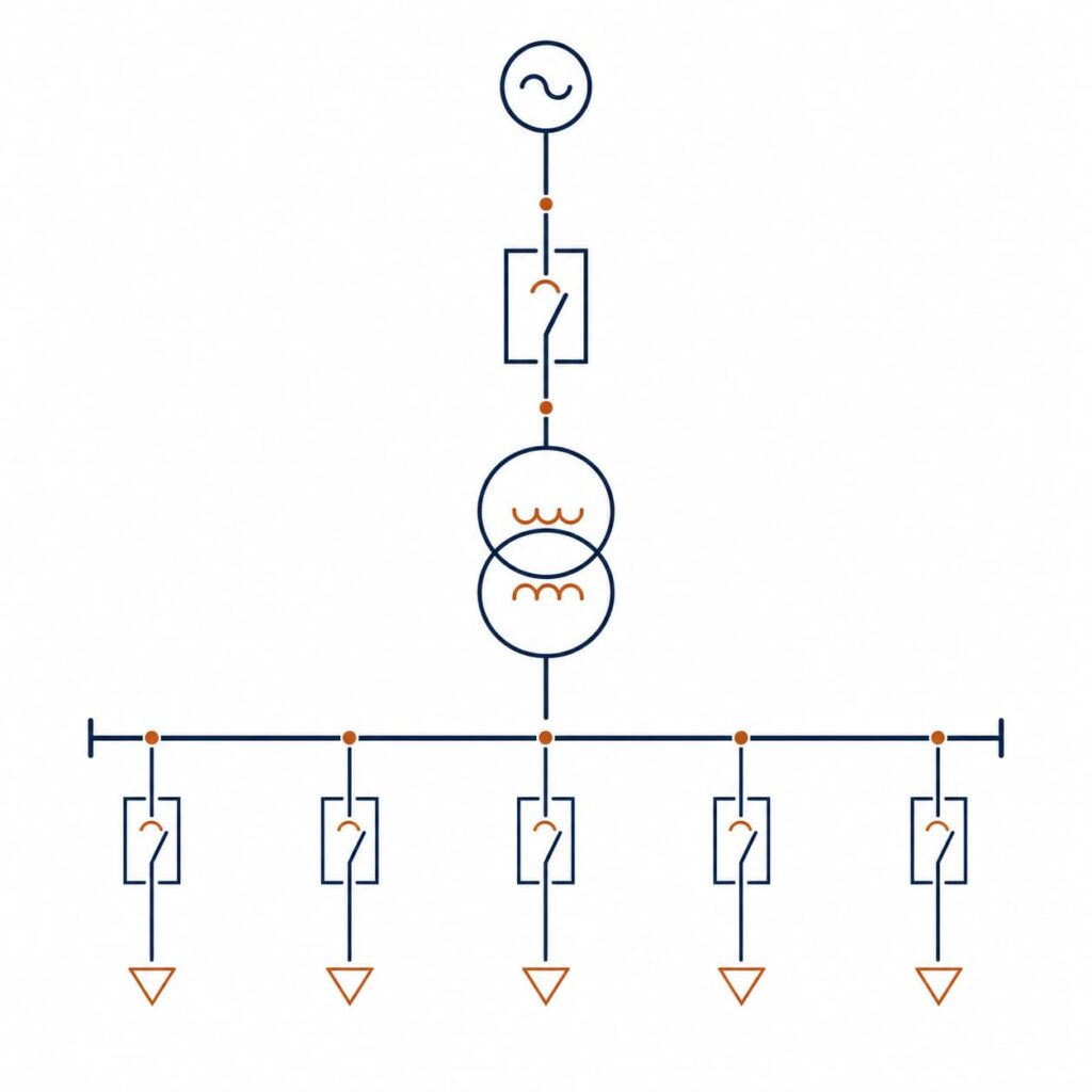 Clean technical single line diagram illustration for switchgear