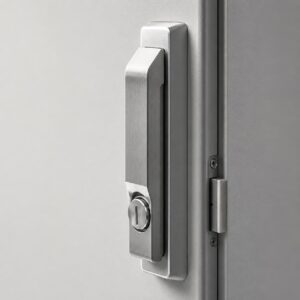 Close-up of door handle and lock hardware on KEXINGYU distribution cabinet