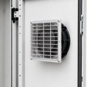 Ventilation fan and filter assembly on GGD power distribution cabinet door