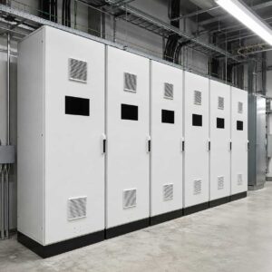 Row of KEXINGYU GGD switchgear cabinets installed in a factory electrical room