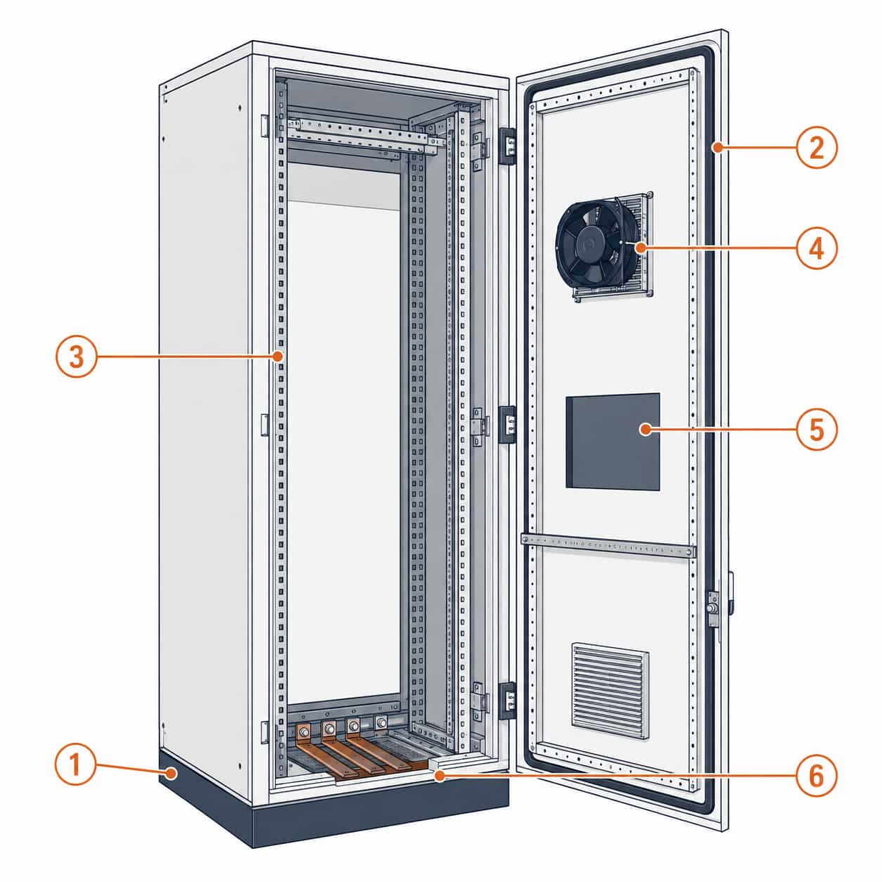 Labeled construction diagram of GGD low-voltage power distribution cabinet components