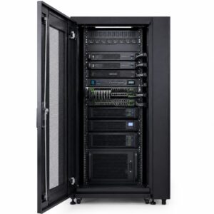 Interior view of MC2000 IT cabinet showing rack-mounted equipment and cable management