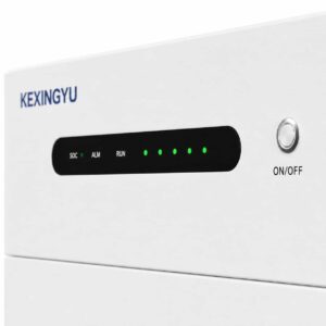 KEXINGYU stacked battery system front panel ON/OFF button and SOC indicator close-up