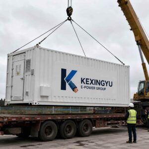 MC8000 container being lifted by crane during transport, branded with KEXINGYU logo