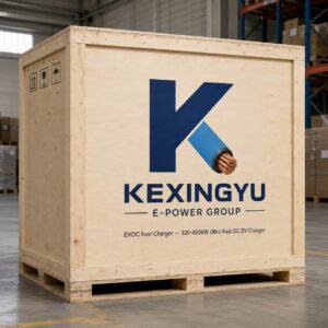 EVDC Fast Charger crated packaging with KEXINGYU logo