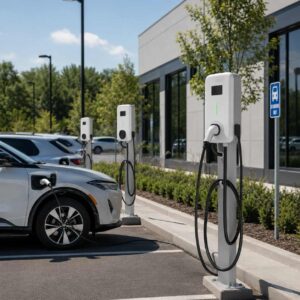 Atlas AC Commercial Charger installed in commercial parking lot