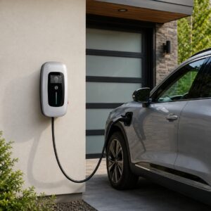 Atlas A7 AC EV charger installed on home garage wall