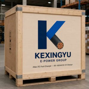 Atlas DC Fast Charger crated packaging with KEXINGYU logo