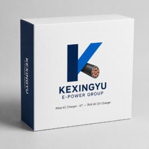 Atlas A7 AC EV charger retail packaging box with KEXINGYU logo