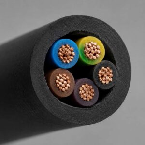 Cross-section of plateau region cable showing cross-linked polyolefin insulated copper cores
