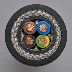 Cross-section of field special cable showing shielding braid and insulated cores
