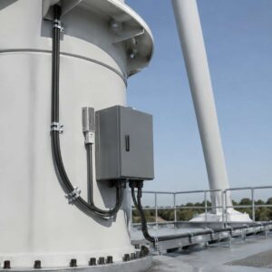 Black UV-resistant cable installed on outdoor crane or wind power equipment
