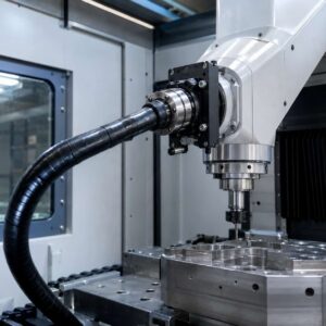 Black field special cable connected to precision CNC machinery