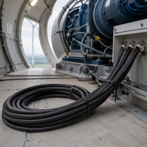 Black wind power special cable installed inside a wind turbine nacelle