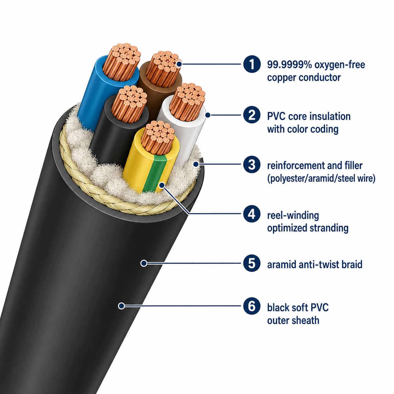 Numbered construction diagram of wind power special cable layers