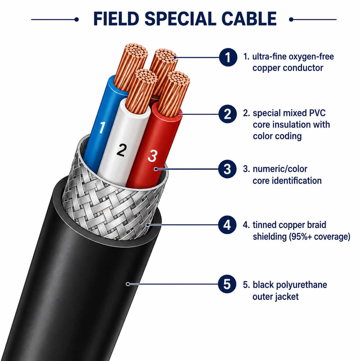 Numbered construction diagram of field special cable layers