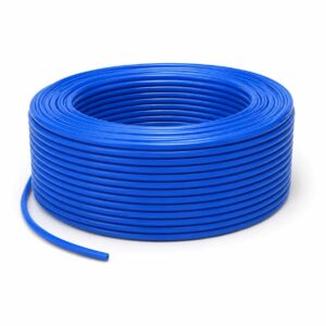 Blue Cat 6 shielded Ethernet cable bulk coil on clean white studio background