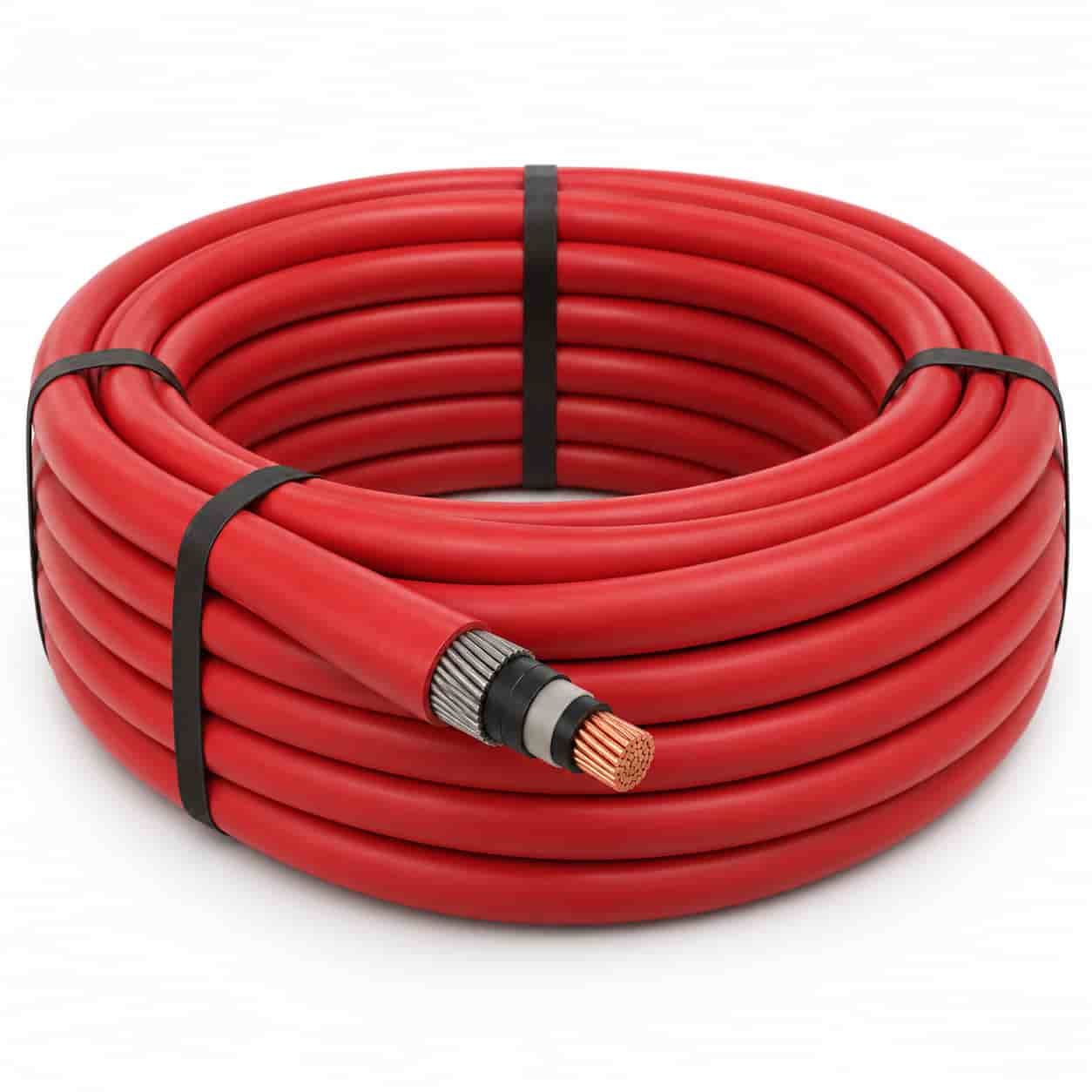 Red-jacketed medium voltage XLPE armoured cable coil