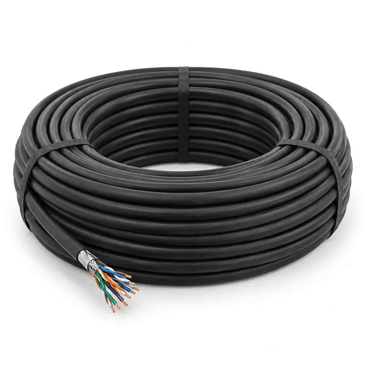 Black fire-resistant screened instrumentation cable coil