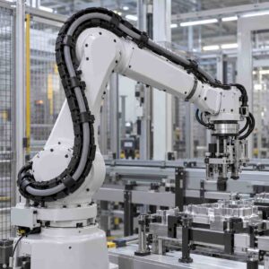 Robot composite cable installed in articulated-arm robot cable carrier