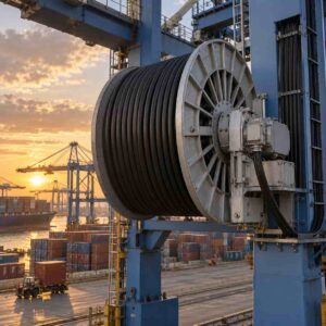 Network composite reel cable installed on overhead crane cable reel at port