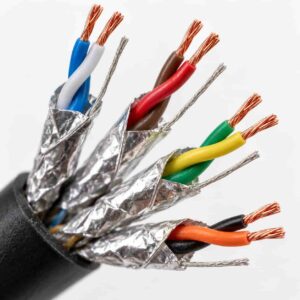 Close-up of thermocouple conductor pairs and individual foil shield with drain wire