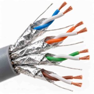 Close-up of conductor pairs with individual foil shield and drain wire on fire-resistant instrumentation cable