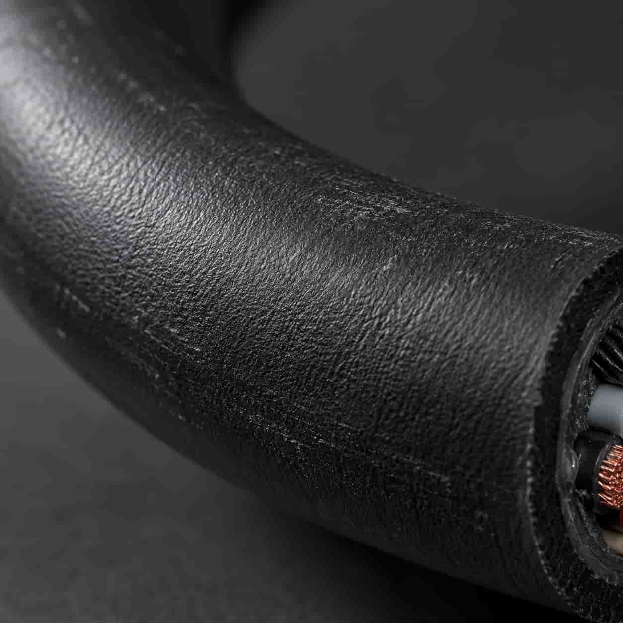 Close-up of network composite reel cable PUR sheath surface texture
