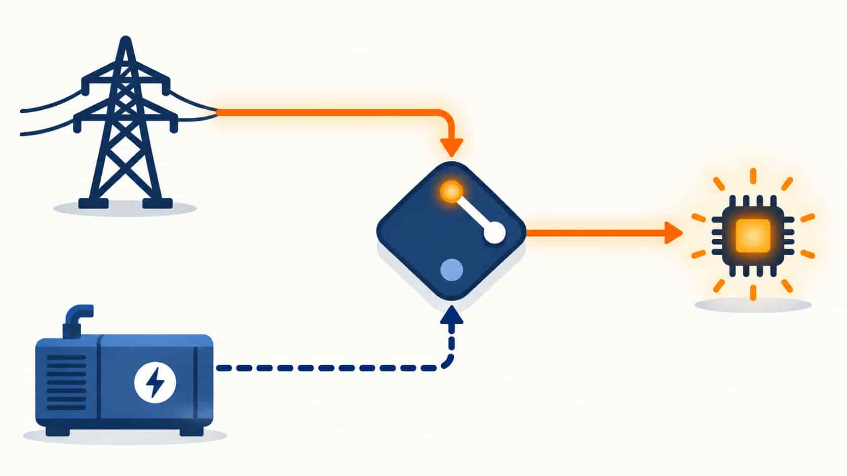 Flat illustration of two power sources transferring a load through a switching device