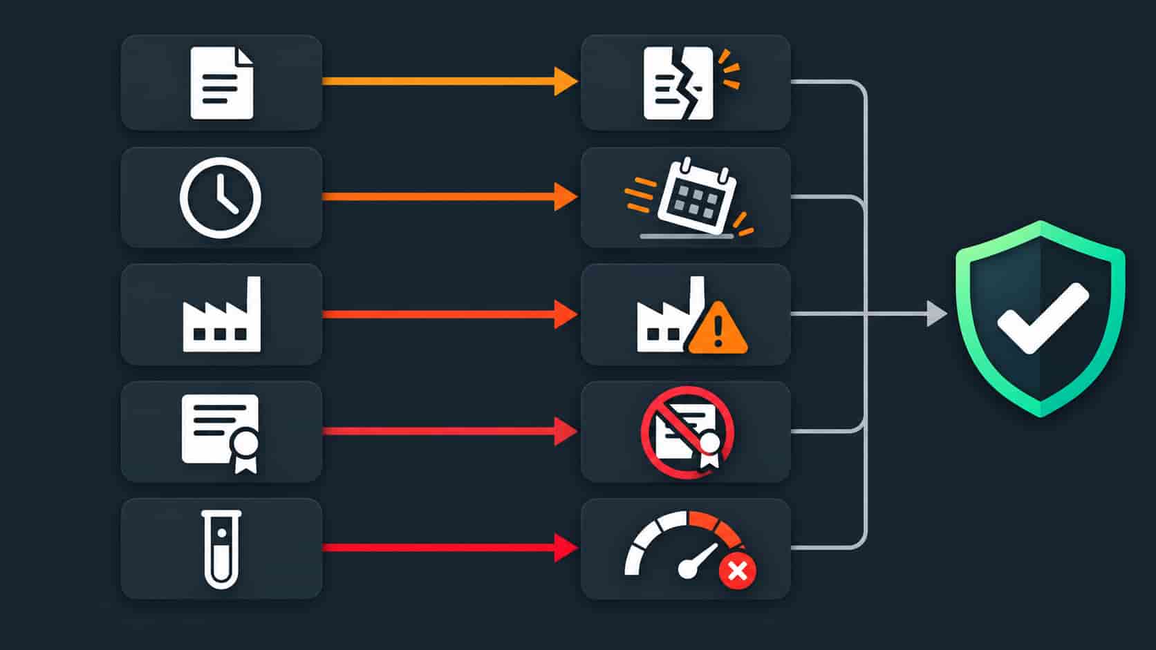 Flat infographic mapping common sourcing mistakes to their downstream consequences