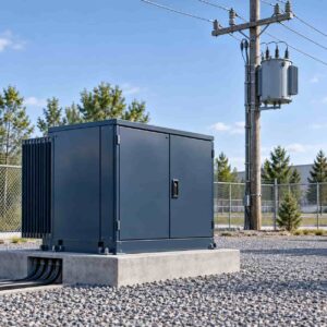 Pad-mounted vs pole-mounted transformer comparison at an electrical distribution site