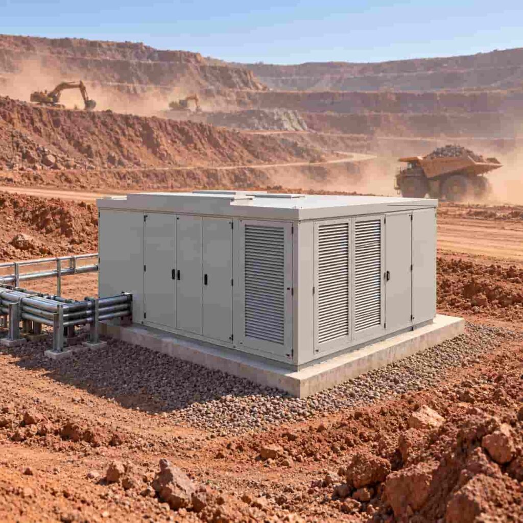 Prefabricated substation e-house operating at an open-pit mining site