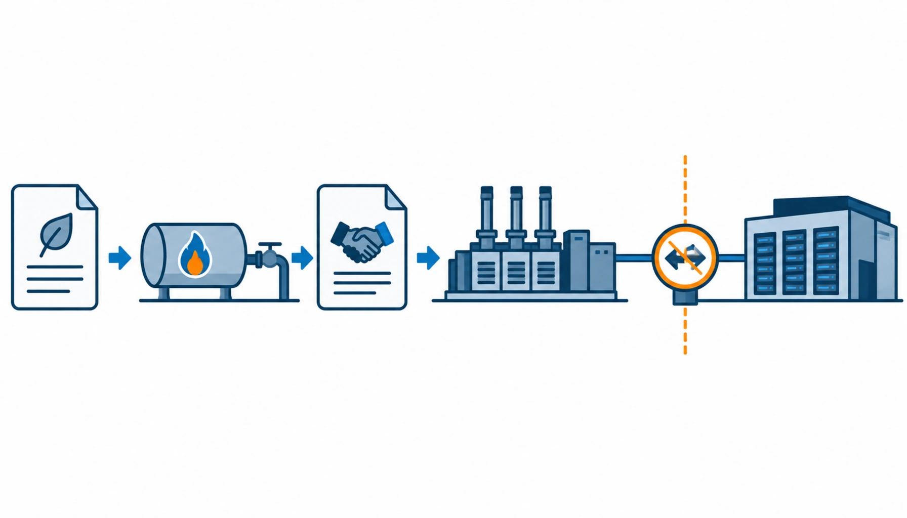 Flat infographic comparing four behind the meter generation configurations for a data center: self consumption with no export, self consumption with conditional export, parallel operation with the grid and fully off grid operation