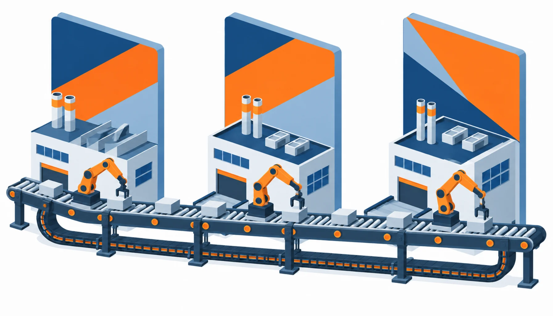 Flat infographic of three national profiles feeding one shared automotive supply chain with a cable line beneath