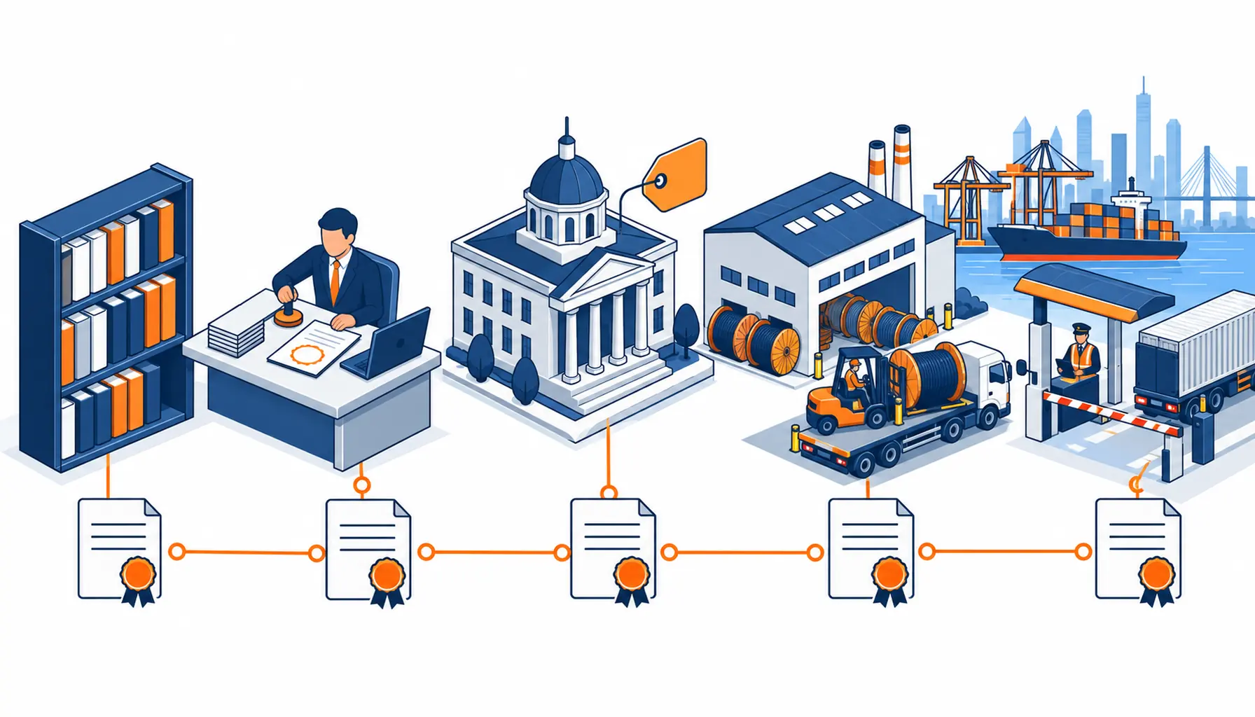 Isometric illustration of the Malaysia workflow from standards and certification through regulatory labeling to importer clearance