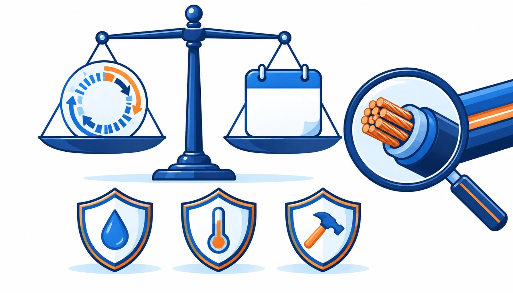Flat infographic of guarantee types compared with a cycle counter and a calendar icon