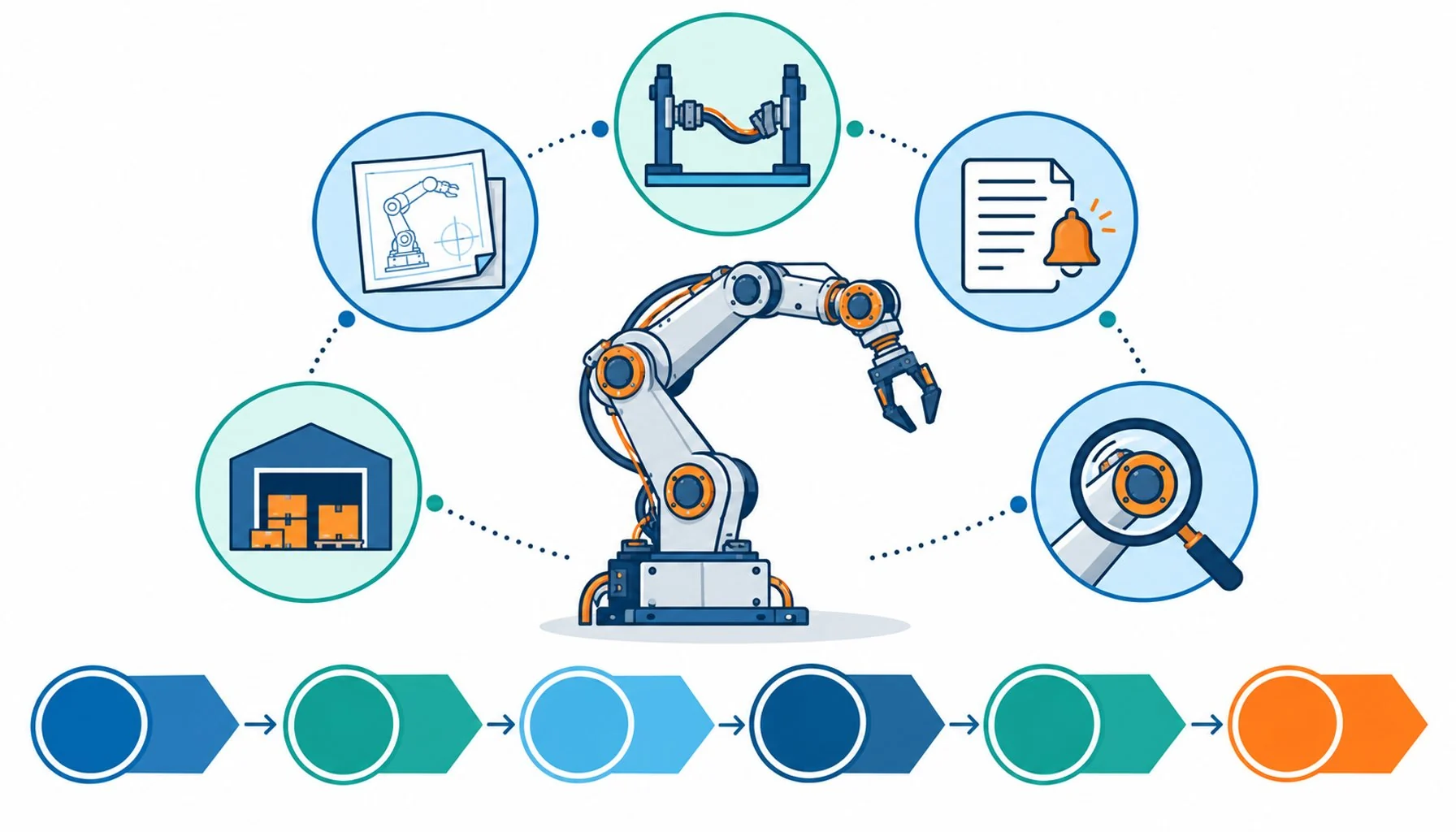 Flat infographic of five proofs a cable partner must supply to a robot OEM