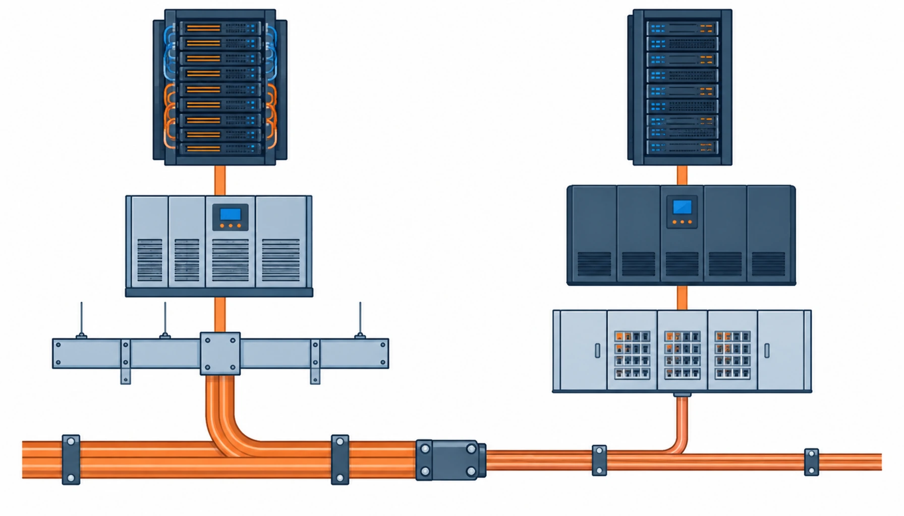 Flat infographic mapping five data center build situations to the power architecture each one should buy